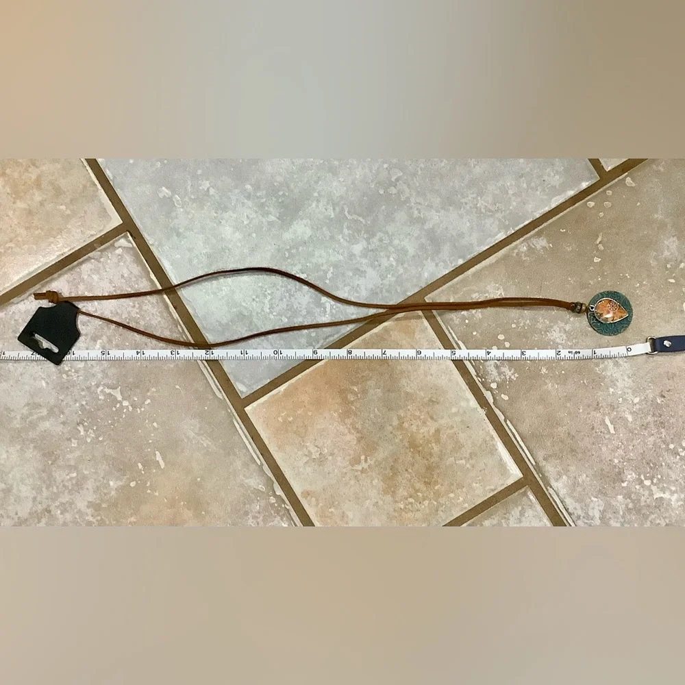 Boho Sunflower Pendant Necklace - Tan Cord, Turquoise & Orange Medallion. NWT - Picture 6 of 8